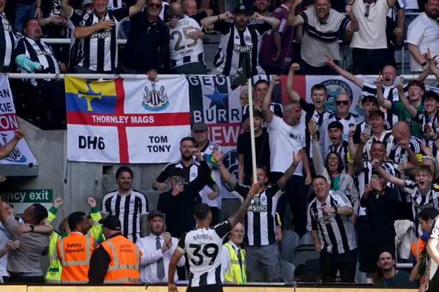 Newcastle United's Bruno Guimaraes celebrates their second goal.