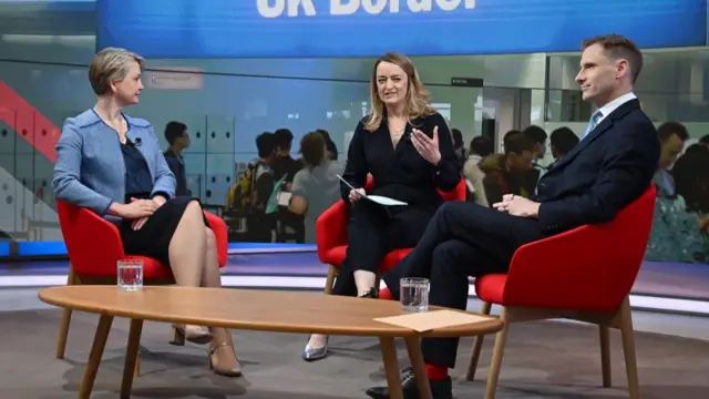 Home Secretary Yvette Cooper (left) and Shadow home secretary Chris Philp (right) appearing on the BBC 1 current affairs programme, Sunday With Laura Kuenssberg.