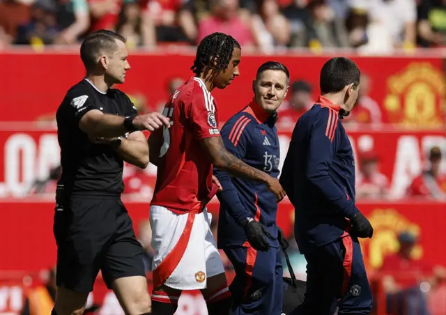 Manchester United's Leny Yoro is substituted