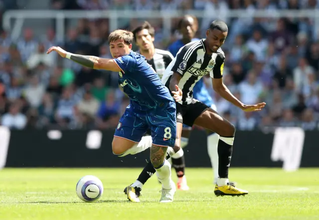 Chelsea's Enzo Fernandez in action with Newcastle United's Alexander Isak