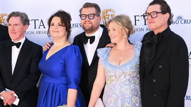 Rob Brydon, Ruth Jones, James Corden, Joanna Page and Mathew Horne on the red carpet