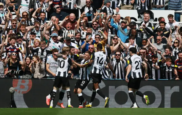 Newcastle United's Sandro Tonali celebrates scoring their first goal