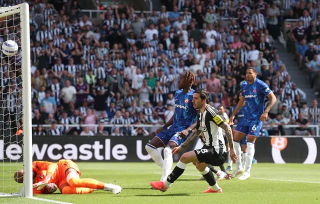 Newcastle United's Sandro Tonali scores their first goal