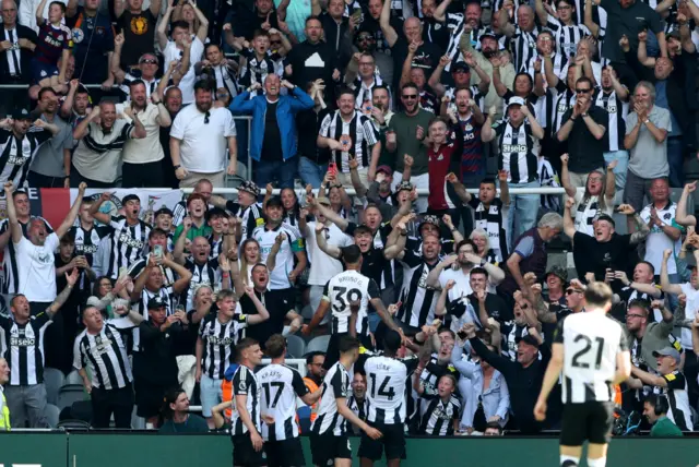 Newcastle United's Bruno Guimaraes scores their second goal.