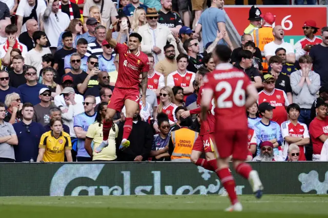 Liverpool's Luis Diaz (left) celebrates scoring their side's second goal