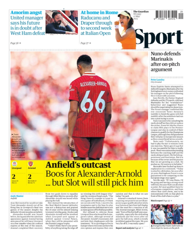 Back page of the Guardian