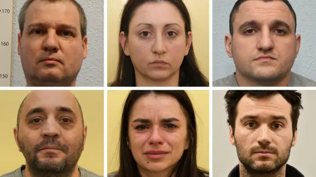 A composite of the six mugshots