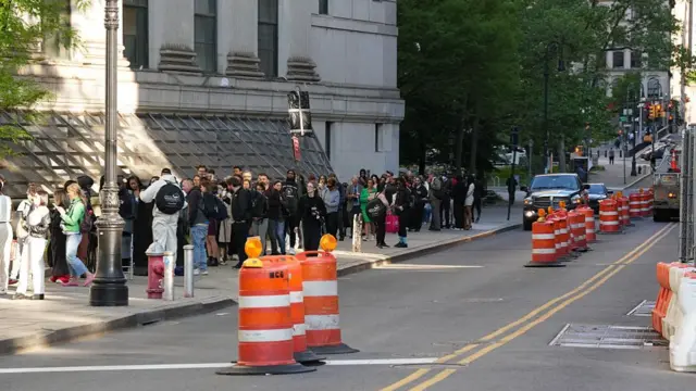 People line up outside the federal courthouse where Sean 'Diddy' Combs' trial is under way