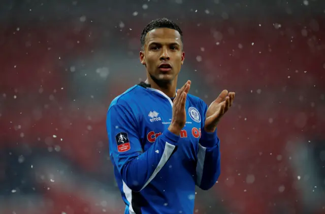Joe Thompson applauds Rochdale's fans after their FA Cup fifth round replay against Tottenham Hotspur at Wembley Stadium in February 2018