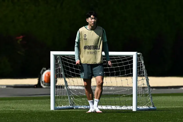 Son Heung-Min takes part in a training session