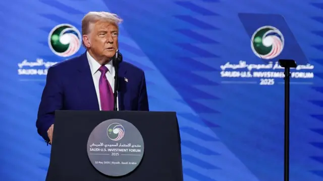 Trump speaks from the podium
