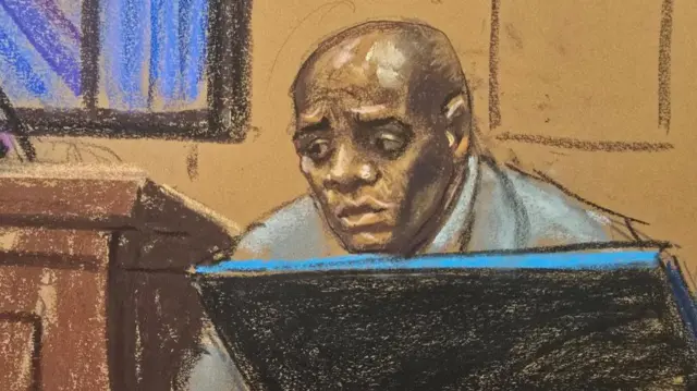 A court sketch of Daniel Phillip on the witness stand