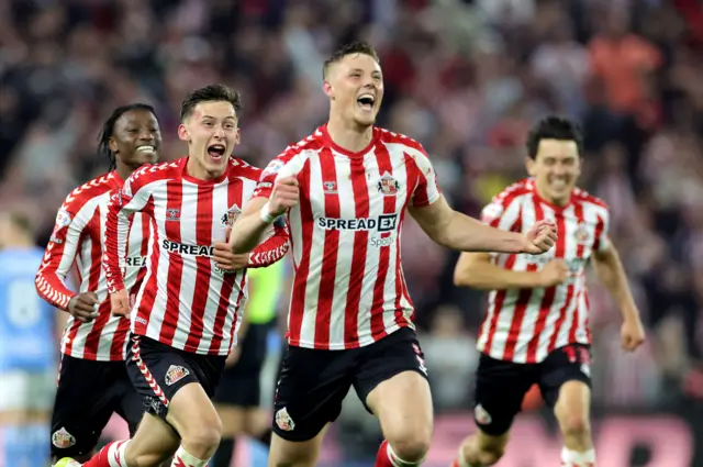 Sunderland's Daniel Ballard and team-mates celebrate