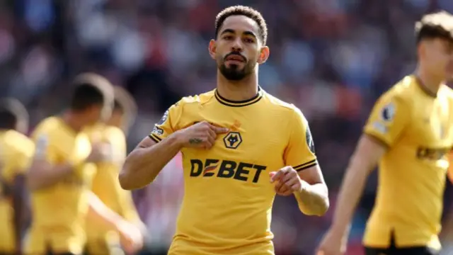 Matheus Cunha of Wolves celebrates after scoring
