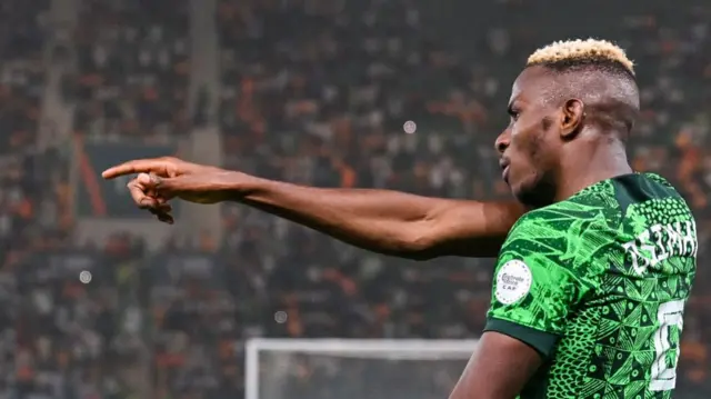 Victor Osimhen celebrates scoring a goal for Nigeria