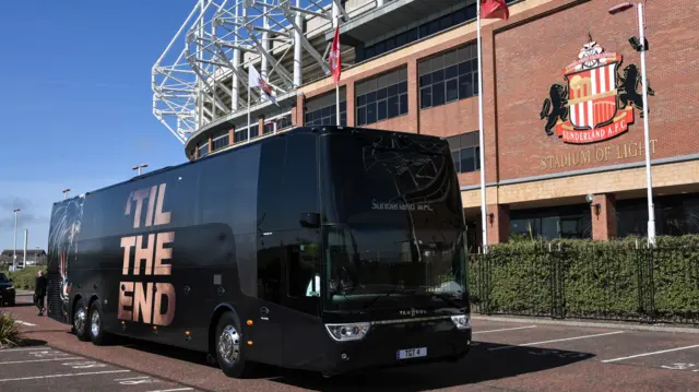 Sunderland team coach outside Stadium of Light
