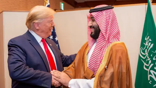 Mohammed bin Salman shaking hands with Trump
