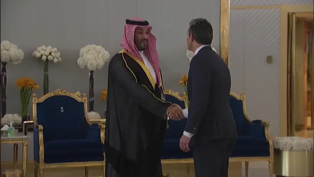 MBS shaking hands with Peter Hegseth
