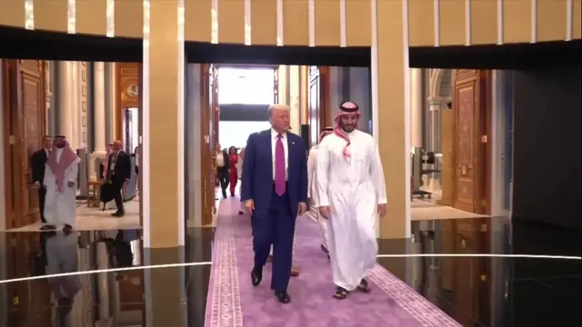 Trump and Bin Salman walking together