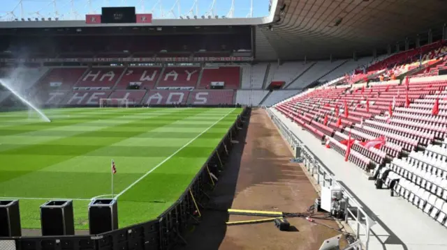 Sunderland's Stadium of Light with the advertising hoardings moved forward
