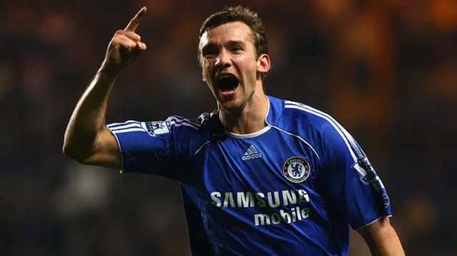 Andriy Shevchenko of Chelsea celebrates as he scores