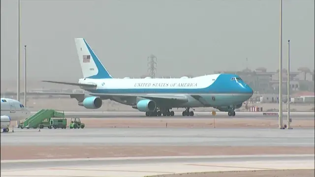 Air Force One taxiing on the tarmac at Riyadh's airport