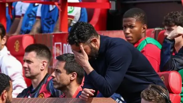 Manchester United manager Ruben Amorim looks dejected