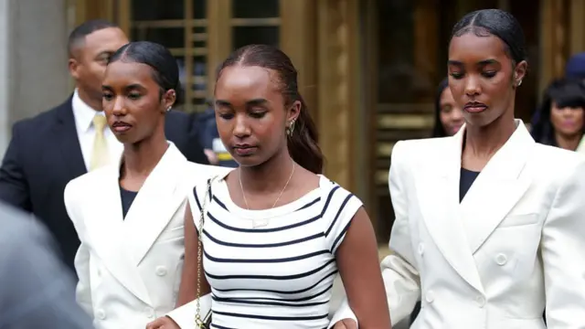 (L-R) Jessie Combs, Chance Combs, D'Lila Star Combs, daughters of Sean "Diddy" Combs depart Manhattan's Federal Court in New York City on May 13, 2025.