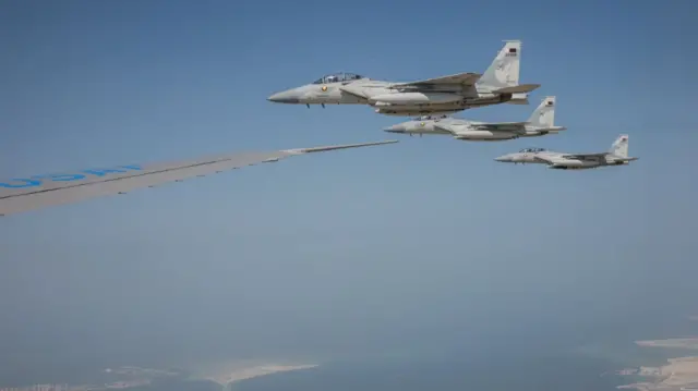 Qatari fighter jets accompany Air Force One carrying U.S. President Donald Trump