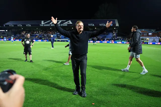 Richie Wellens, Manager of Leyton Orient, celebrates after the team's victory in the penalty shoot out