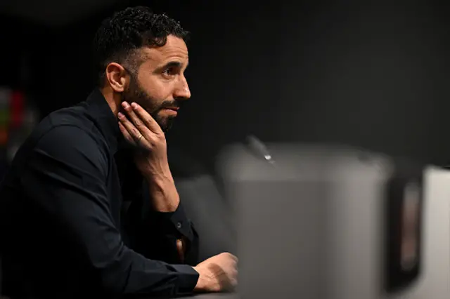 Manchester United's Portuguese head coach Ruben Amorim looks on