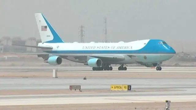 The presidential plane, Air Force One, in Riyadh yesterday