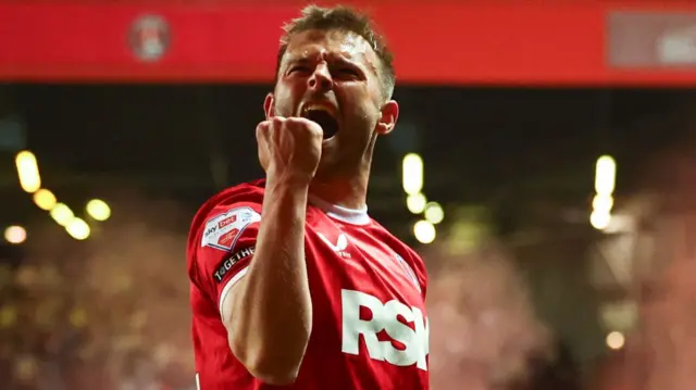 Matty Godden celebrating his goal for Charlton