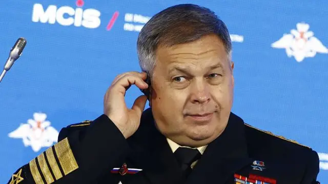 Director of Russian Military Intelligence Igor Kostyukov attends a conference in Moscow