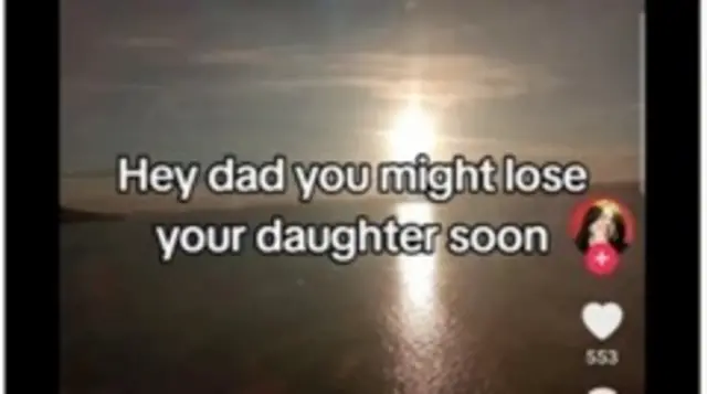 A slide that says 'hey dad you might lose your daughter soon' with a sunset in the background.