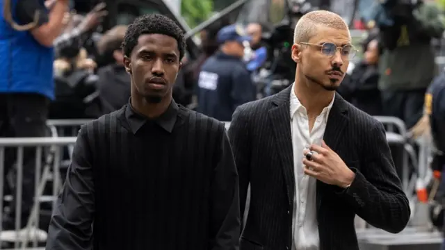 Christian Combs and Quincy Brown (right), Diddy's sons arrive in court