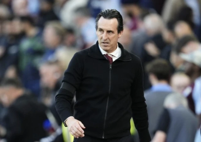 Aston Villa manager Unai Emery looks on