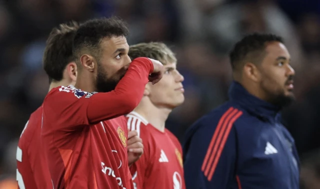 Manchester United's Noussair Mazraoui reacts