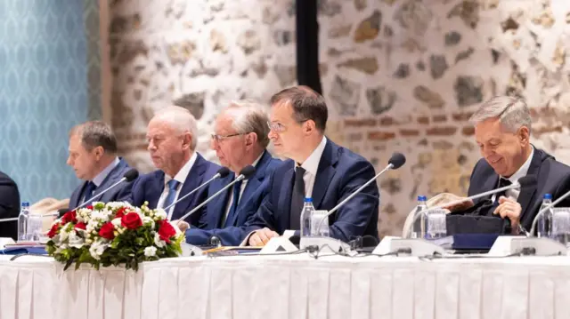 Russian delegation, led by presidential adviser Vladimir Medinsky, in Istanbul sat at table behind microphones