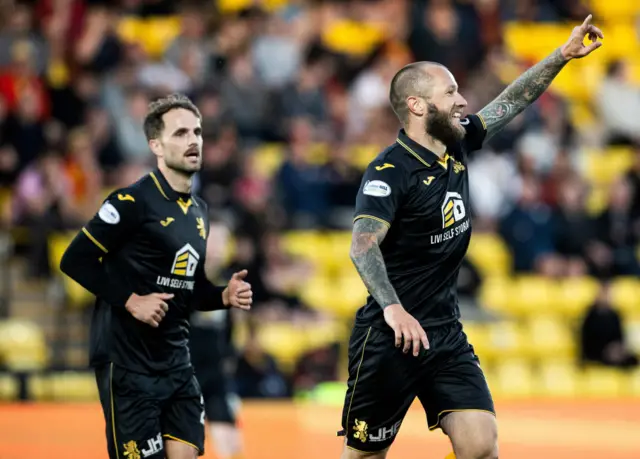 Stevie May celebrates scoring for Livingston