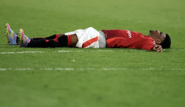 Manchester United's Amad Diallo reacts
