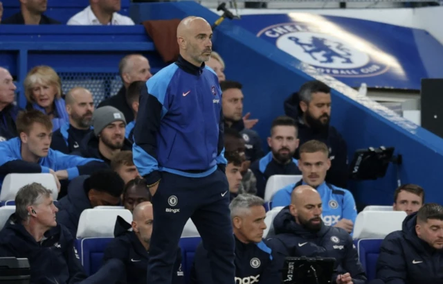 Chelsea manager Enzo Maresca looks on