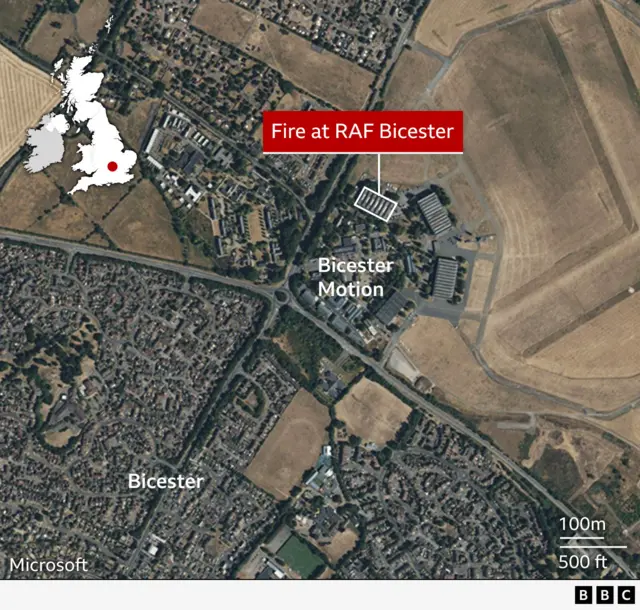 a map shows a satellite view of bicester motion