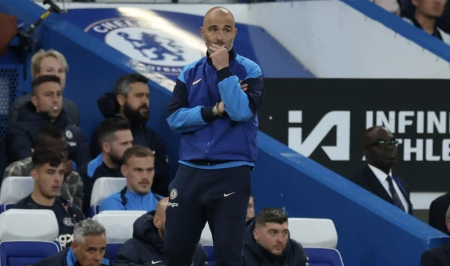 Chelsea manager Enzo Maresca looks on