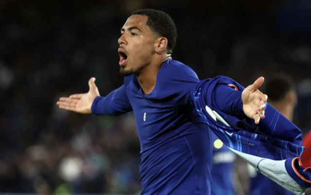 Chelsea's Levi Colwill react