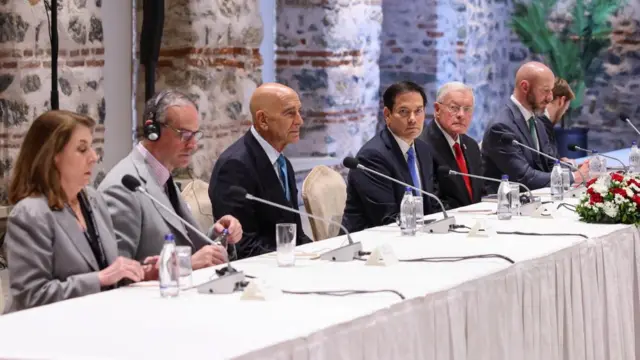 Turkish Foreign Minister Press Office shows US Secretary of State Marco Rubio attending a meeting with members of the Ukrainian delegation.
