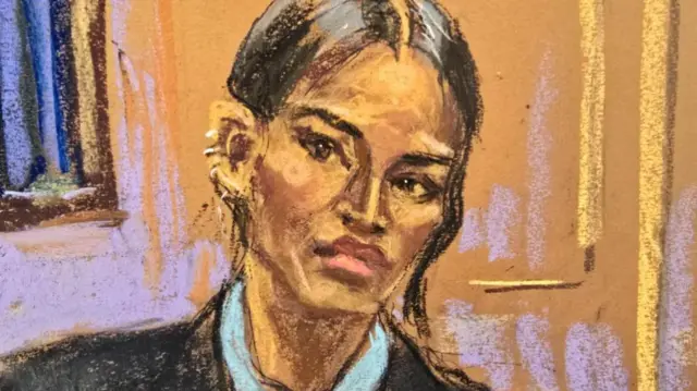 A court drawing of Cassie Ventura in court.