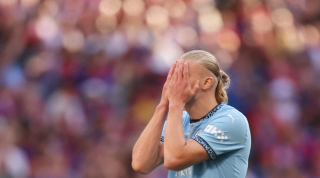 Manchester City's Erling Haaland reacts