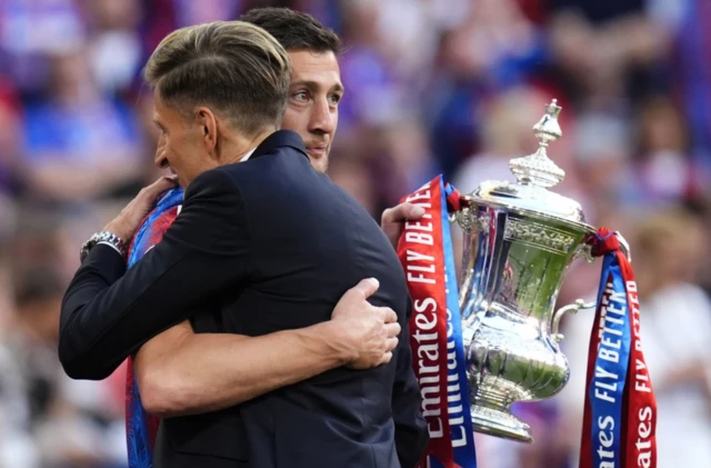 Crystal Palace's Joel Ward greets chairman Steve Parish