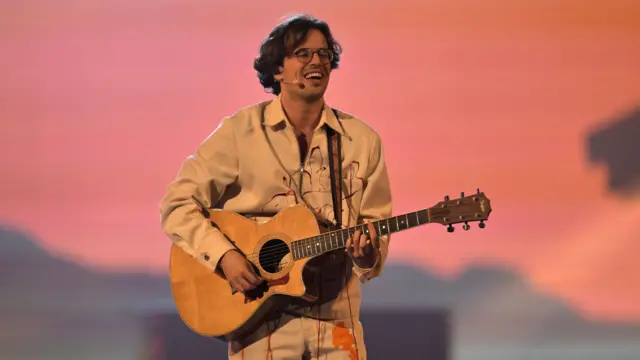 Portugal's NAPA perform the song "Deslocado" during the first semi-final of the 69th Eurovision Song Contest (ESC) in Basel, Switzerland, 13 May 2025.